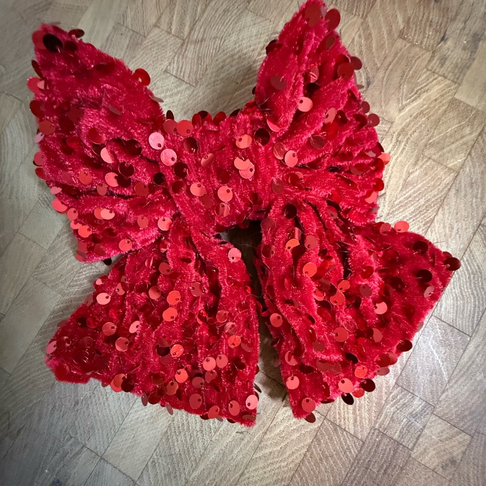 Red Sequin Bow Clip Holiday Accessory Costume Hair or Clothing Clip